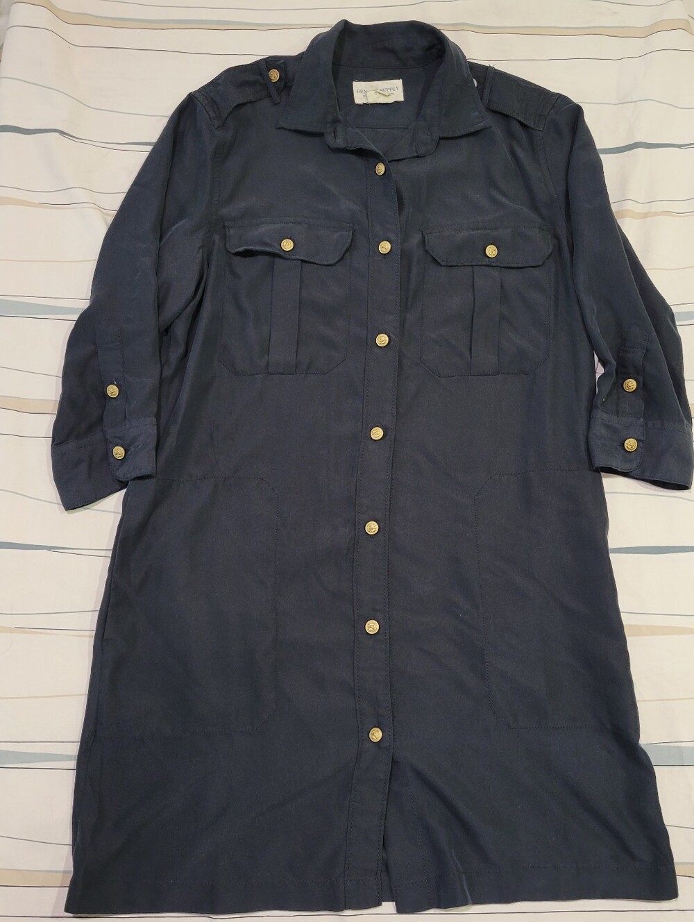 Denim Supply Ralph Lauren Dress Women Medium Midnight Gold Button Military Shift
